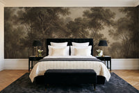 Olive Forest Landscape Mural in a bedroom