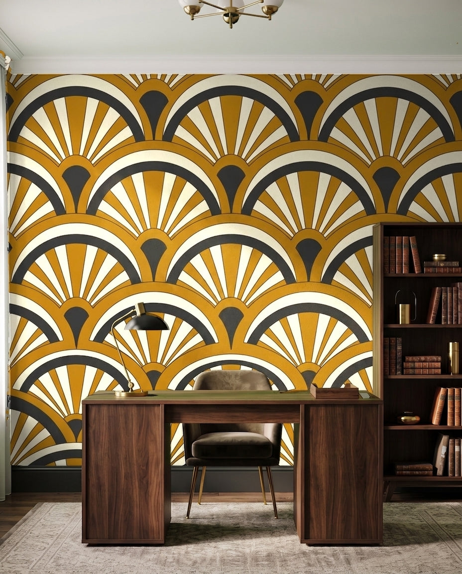 Ochre Fan Geometric Mural in an interior