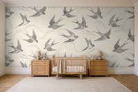 Grey Swallow Animal Mural in a nursery