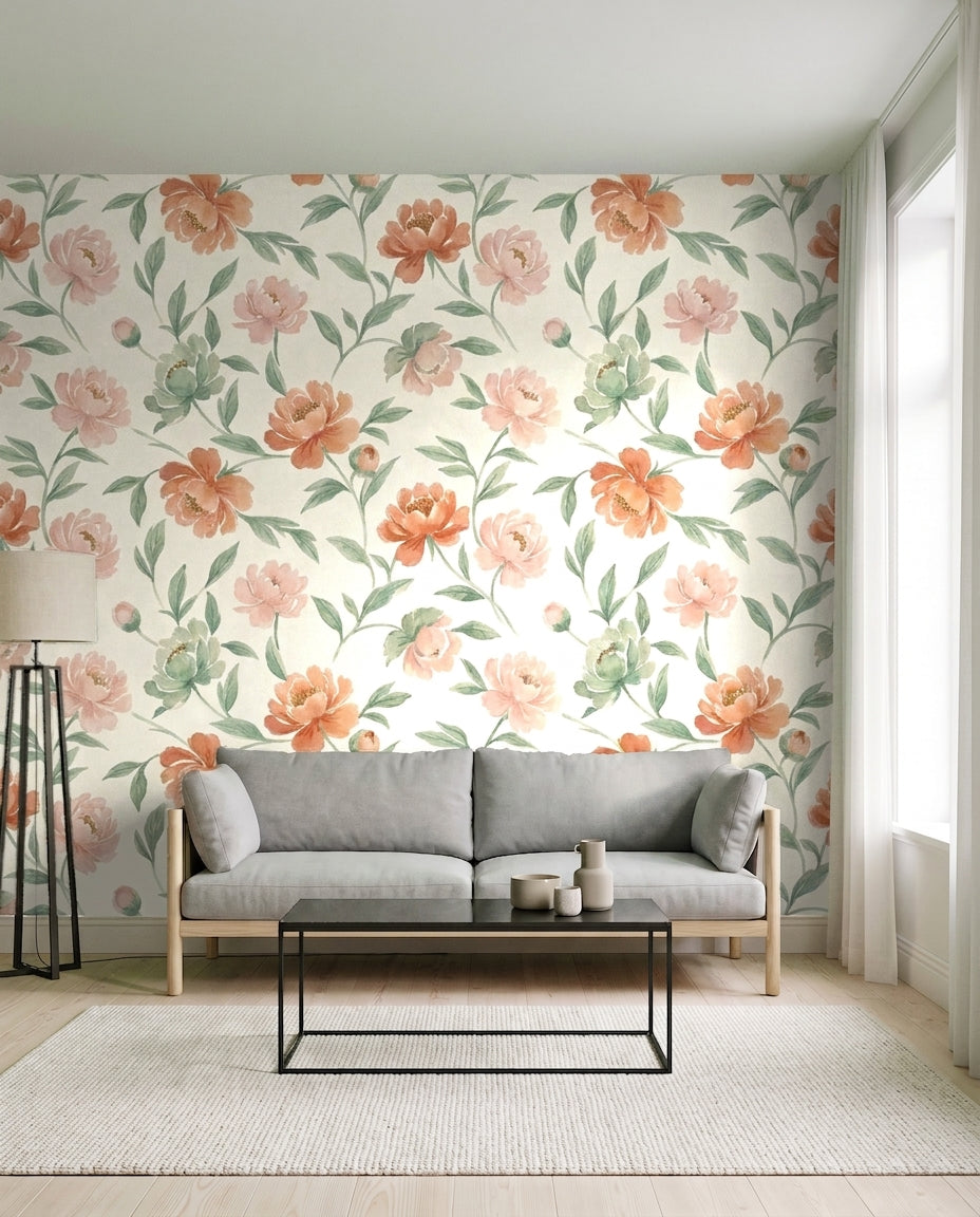 Blush Peony Floral Mural in an interior