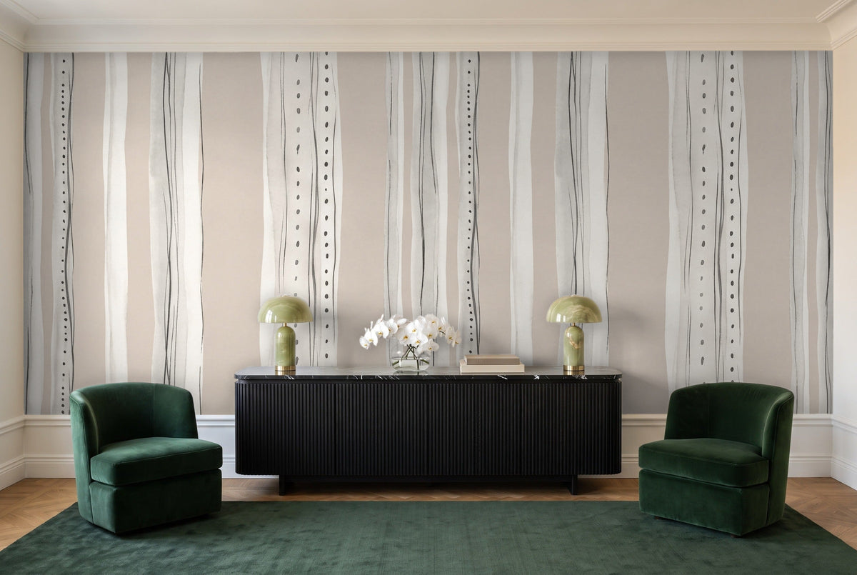 White Stripe Mural in a living room