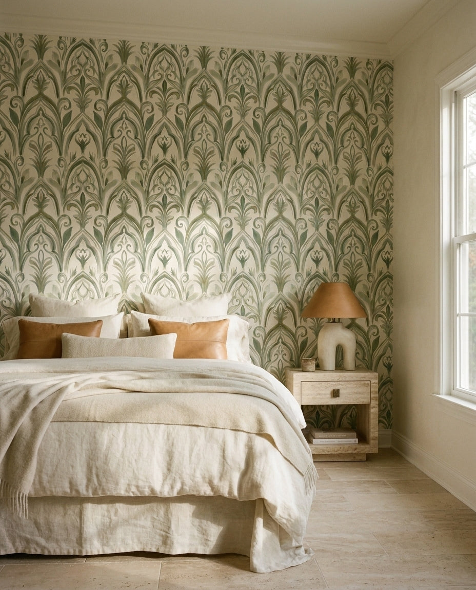 Green Brushstroke Abstract Mural in an interior