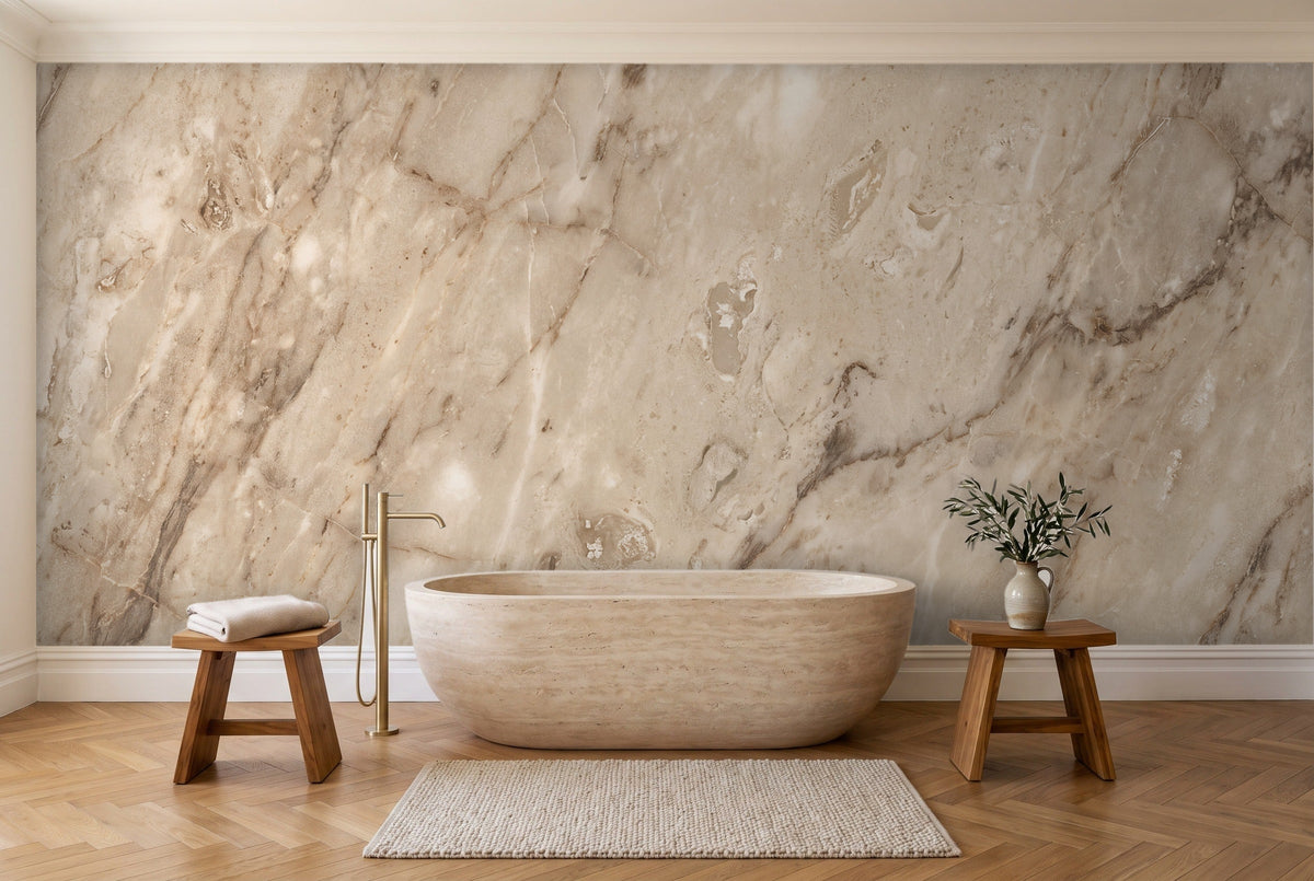 Beige Marble Mural in a bathroom
