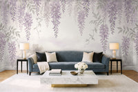 Lilac Wisteria Floral Mural in a living room