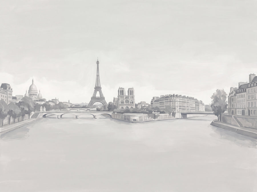 Grey Paris Cityscape Mural