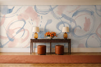 Blue And Pink Brushstroke Abstract Mural in an entryway