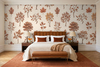 Terracotta Tree Botanical Mural in a bedroom