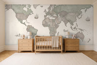 Sage World Map Map Mural in a nursery