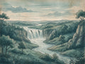 Teal Waterfall Landscape Mural