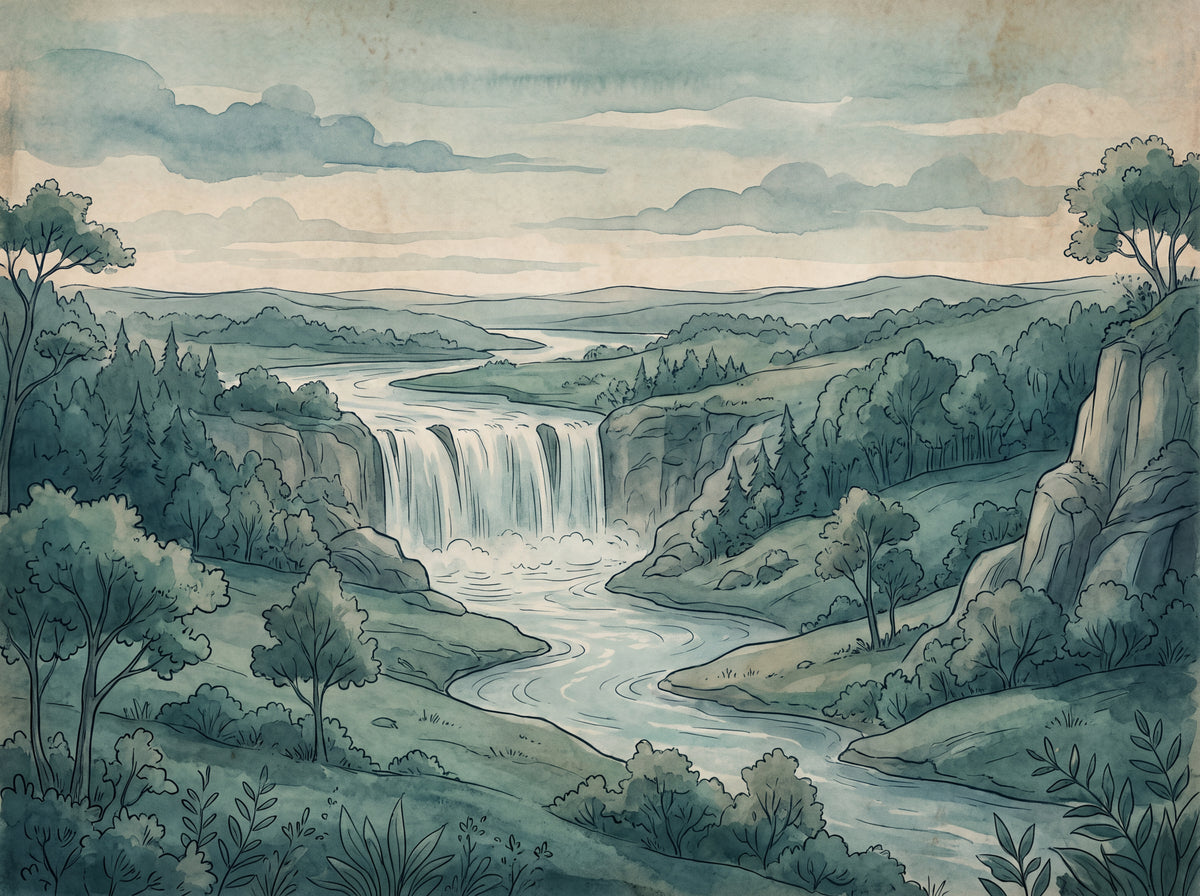 Teal Waterfall Landscape Mural design