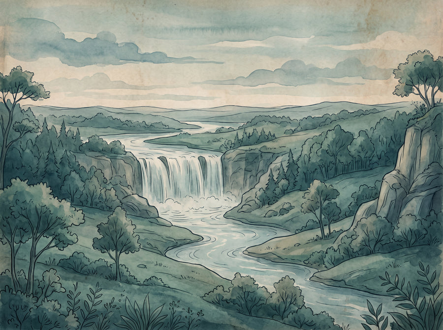 Teal Waterfall Landscape Mural