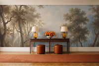 Light Blue Forest Landscape Mural in an entryway