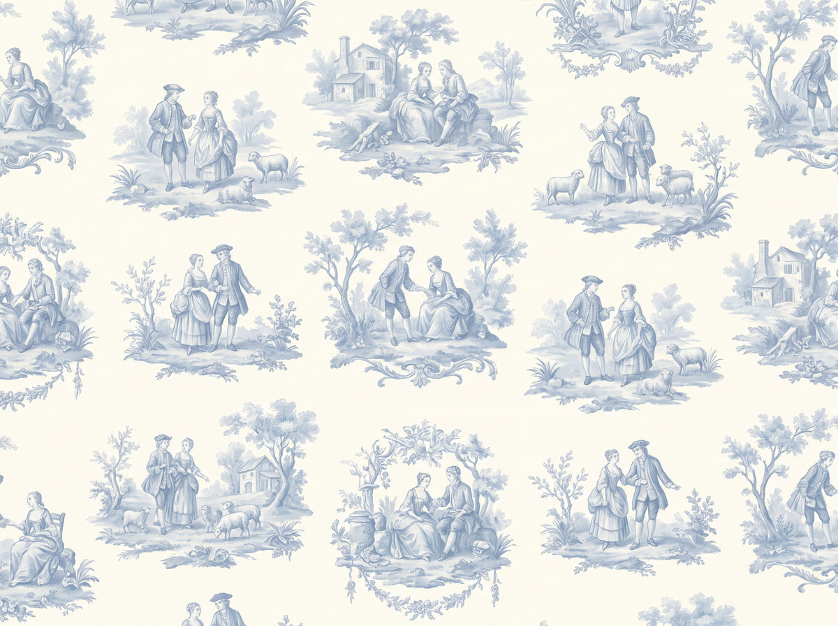 Light Blue Toile Mural design