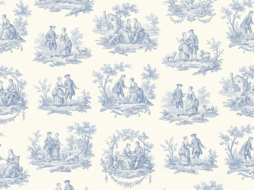 Light Blue Toile Mural sample on the real paper