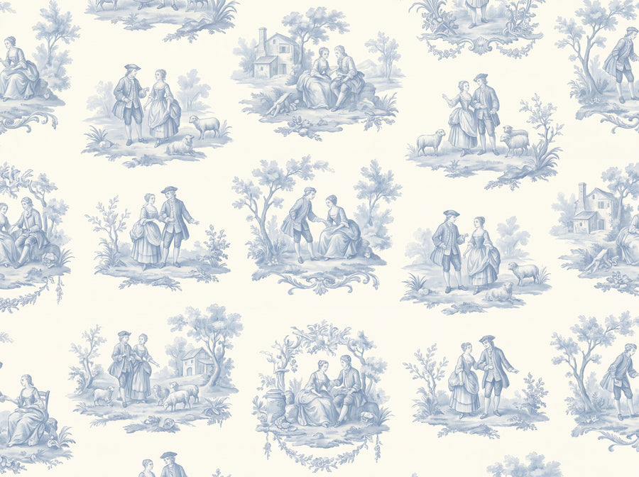 Light Blue Toile Mural