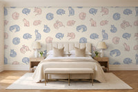Blue And Pink Cat Animal Mural in a bedroom