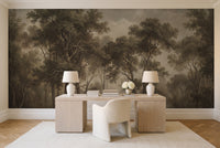 Olive Forest Landscape Mural in a home office