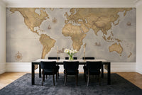 Ochre World Map Map Mural in a dining room
