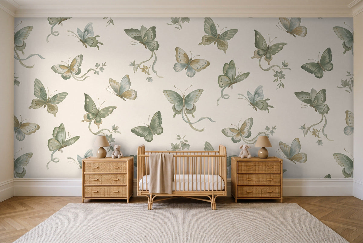 Green Butterfly Mural in a nursery