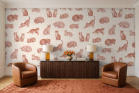 Blush Cat Animal Mural in a living room