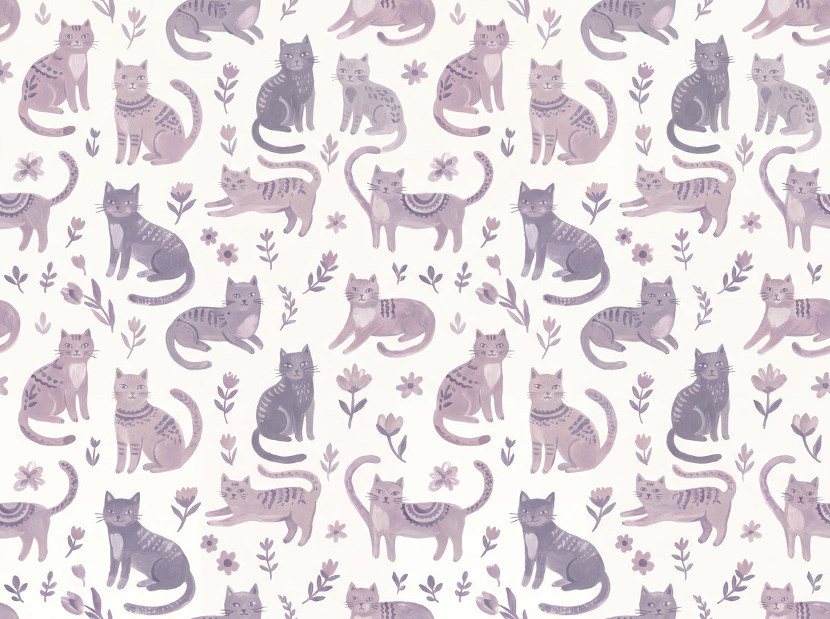 Lilac Cat Animal Mural design