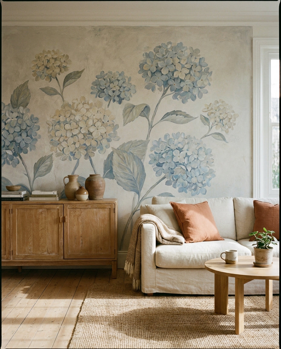 Blue Hydrangea Floral Mural design