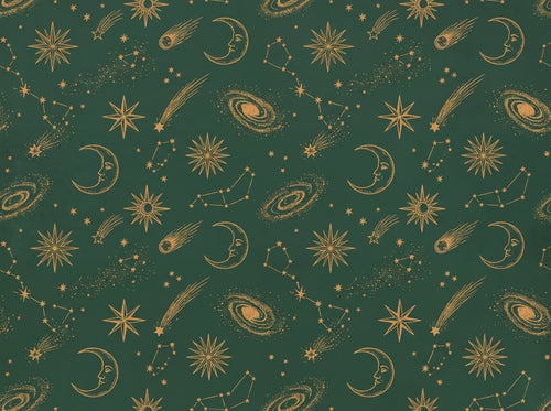 Green And Gold Stars Celestial Mural design