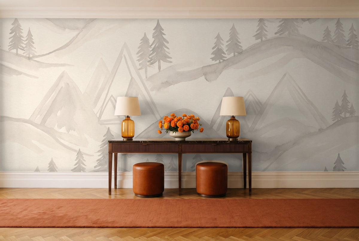 White Mountain Landscape Mural in an entryway