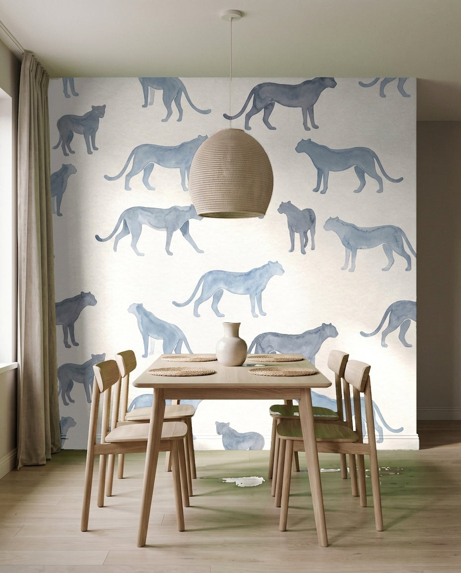 Blue Cheetah Animal Mural on a feature wall