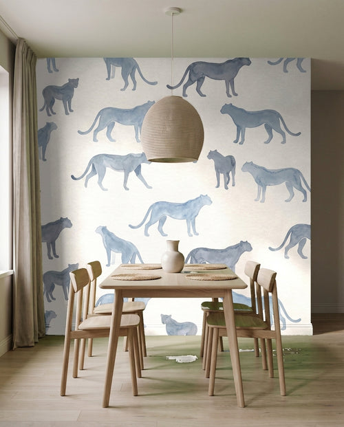 Blue Cheetah Animal Mural on a feature wall