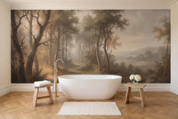 Beige Forest Landscape Mural in a bathroom