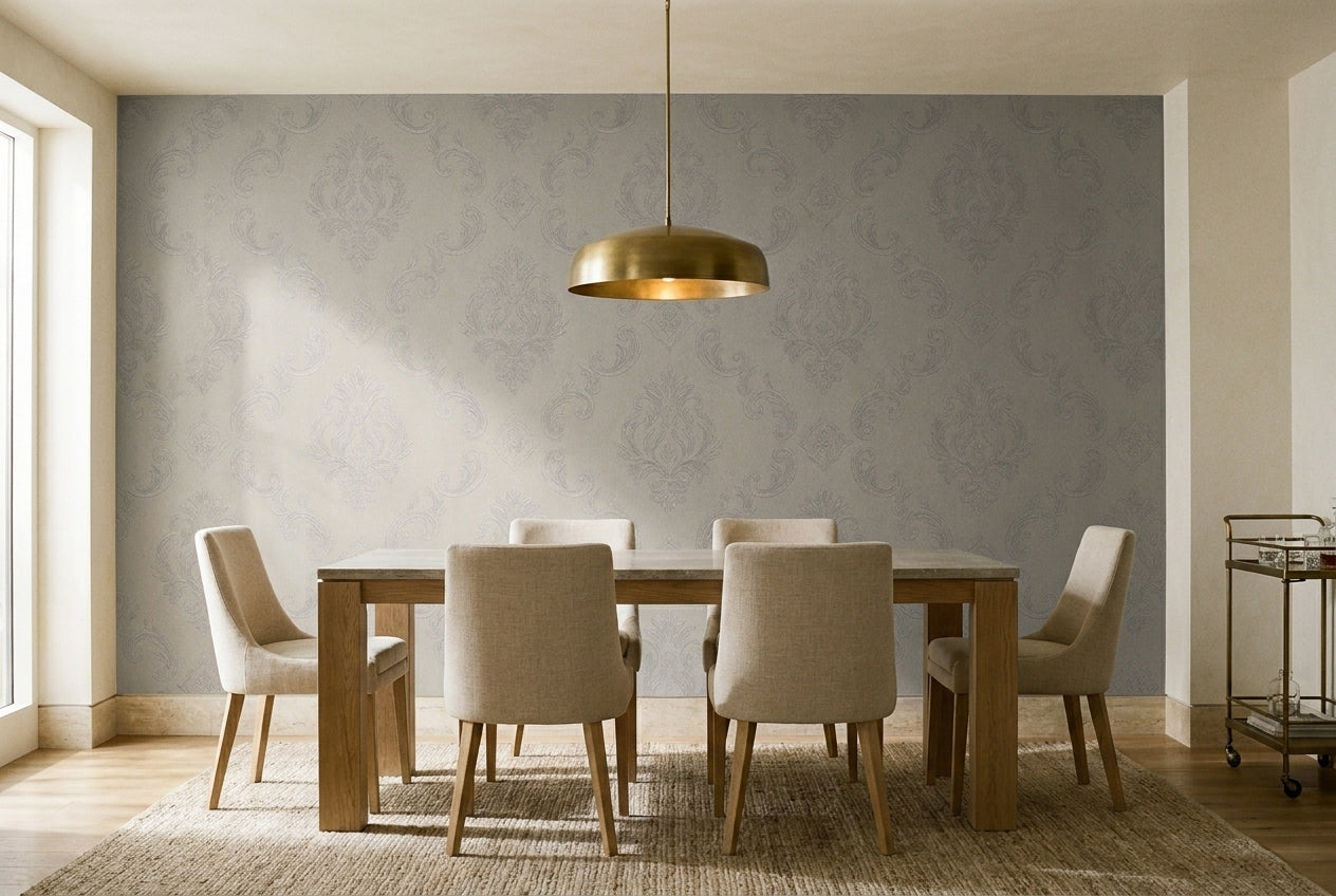 Grey Damask Damask Mural in an interior