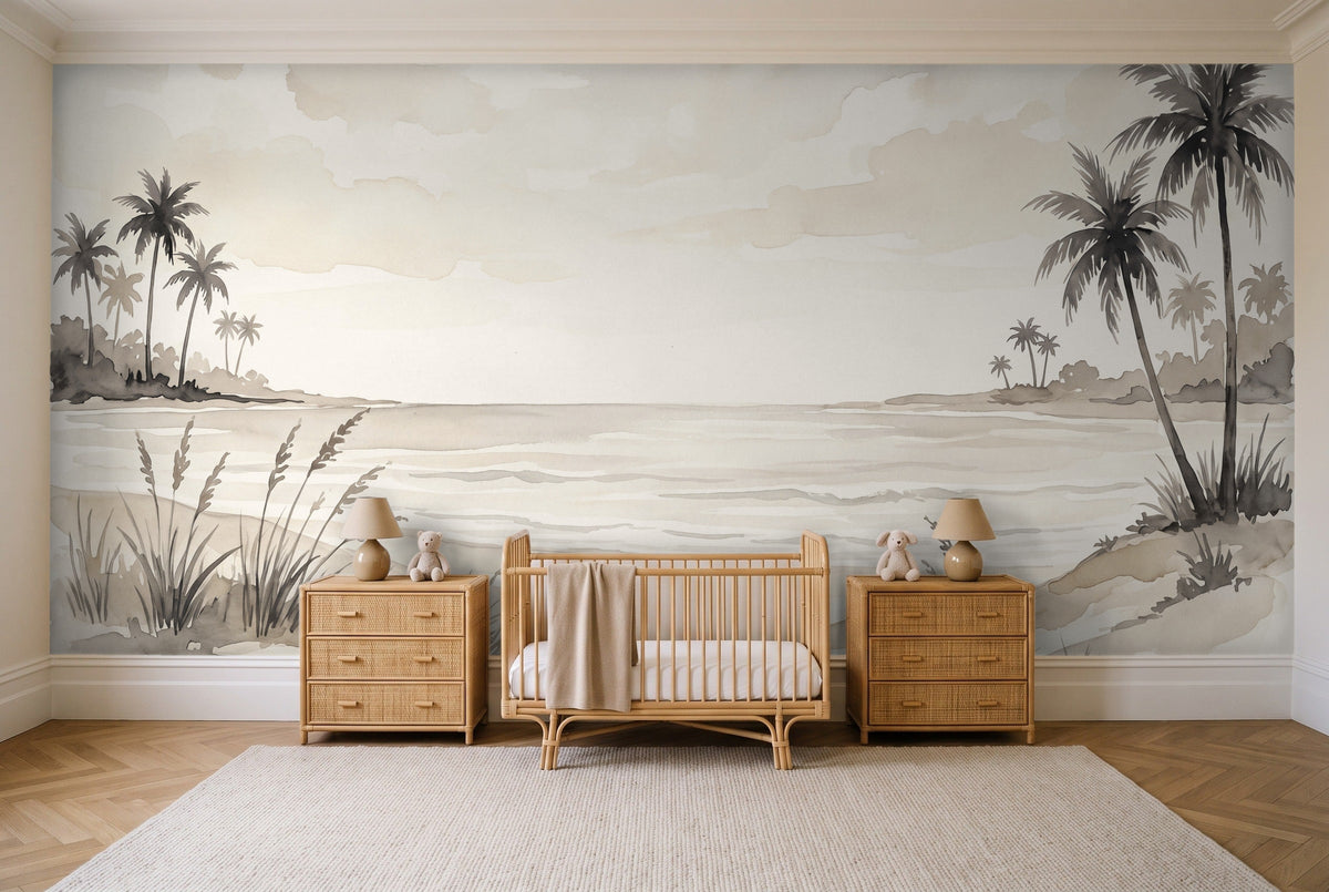 Cream Beach Landscape Mural in a nursery
