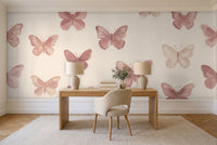 Pink Butterfly Mural in a home office