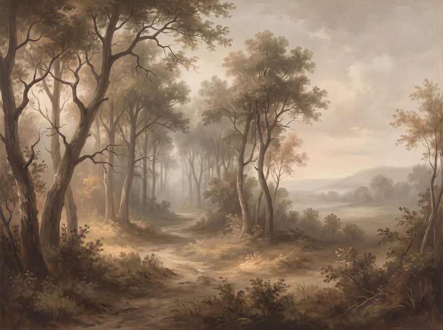 Beige Forest Landscape Mural