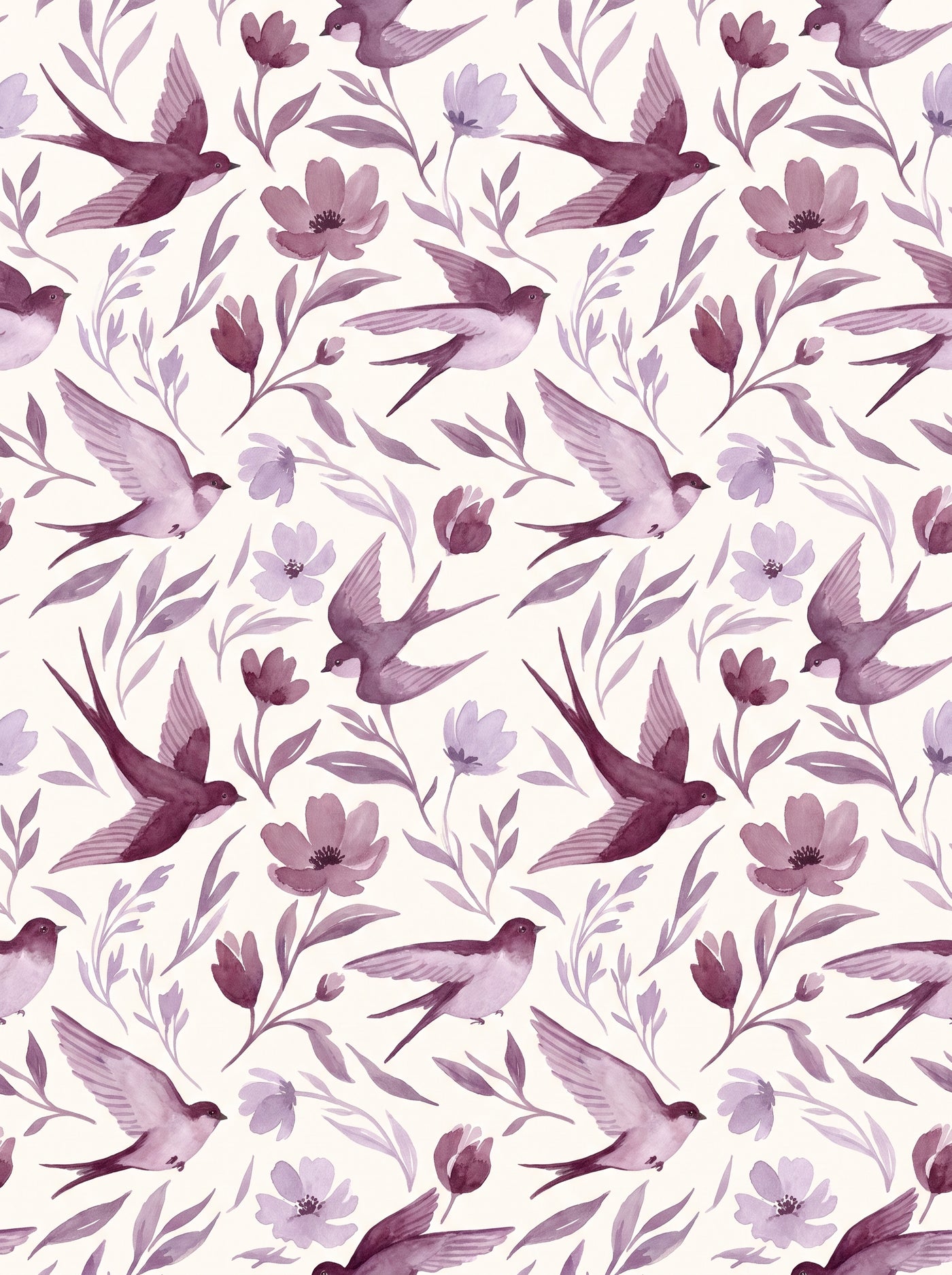 Purple Swallow Animal Mural design
