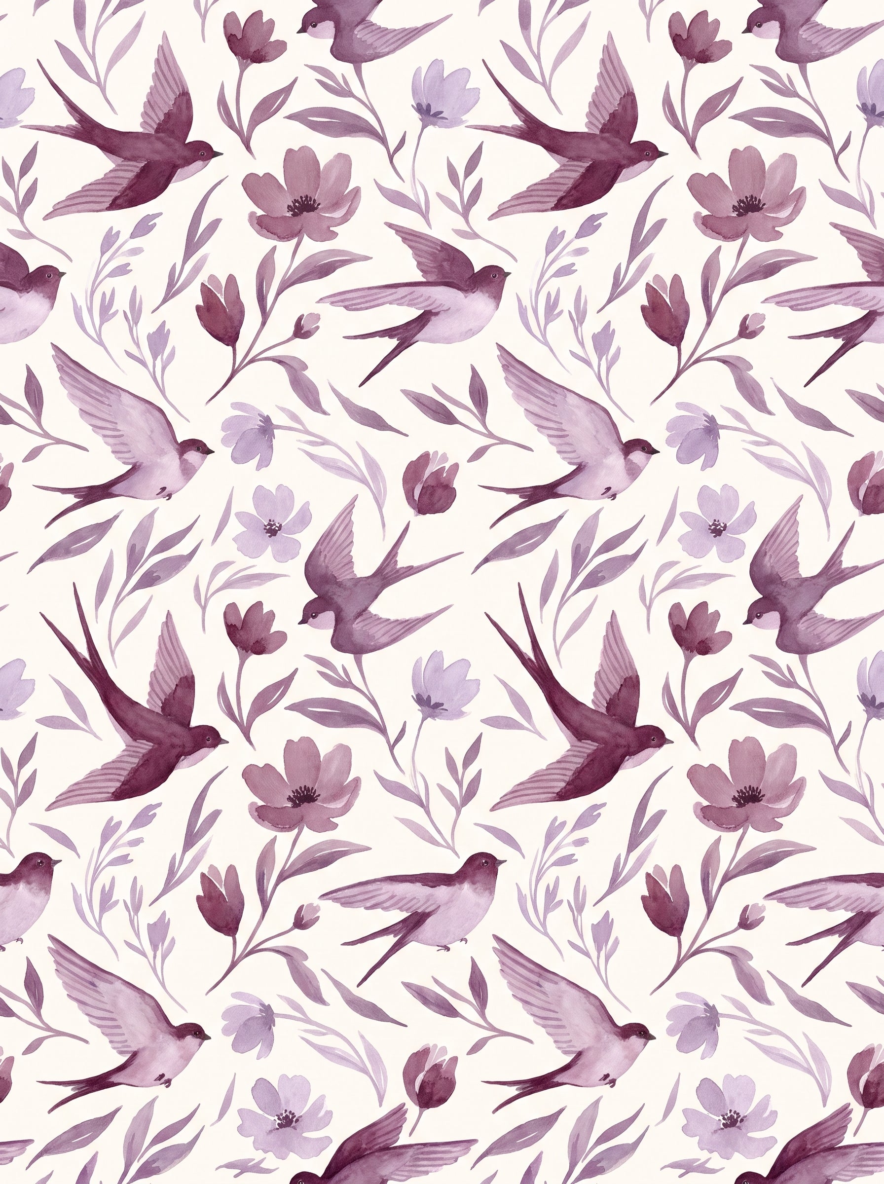 Purple Swallow Animal Mural design