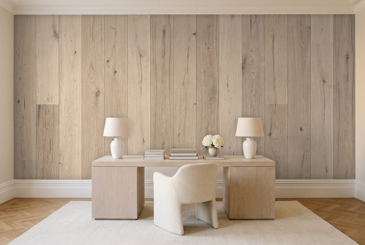 Cream Wood Panel Wood Mural in a home office