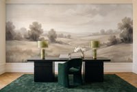 Cream Meadow Landscape Mural in a home office