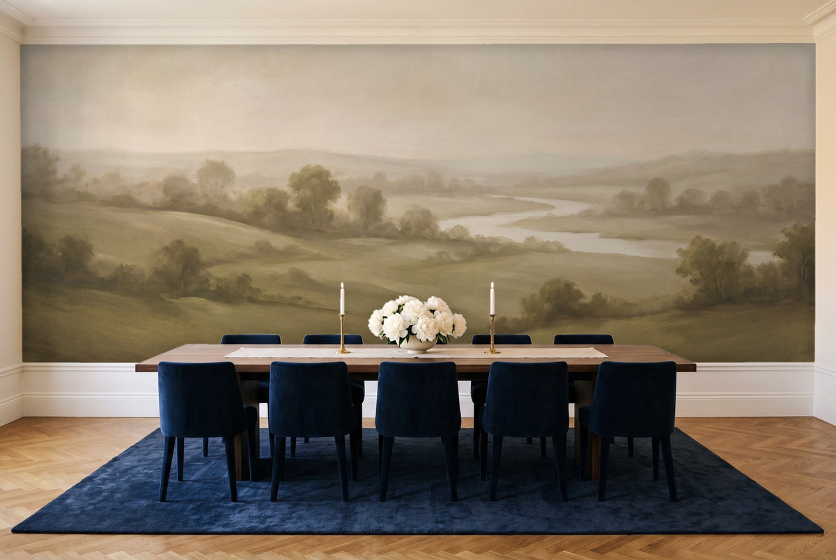 Olive Hills Landscape Mural in a dining room
