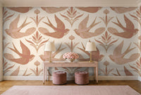 Blush Swallow Animal Mural in an entryway