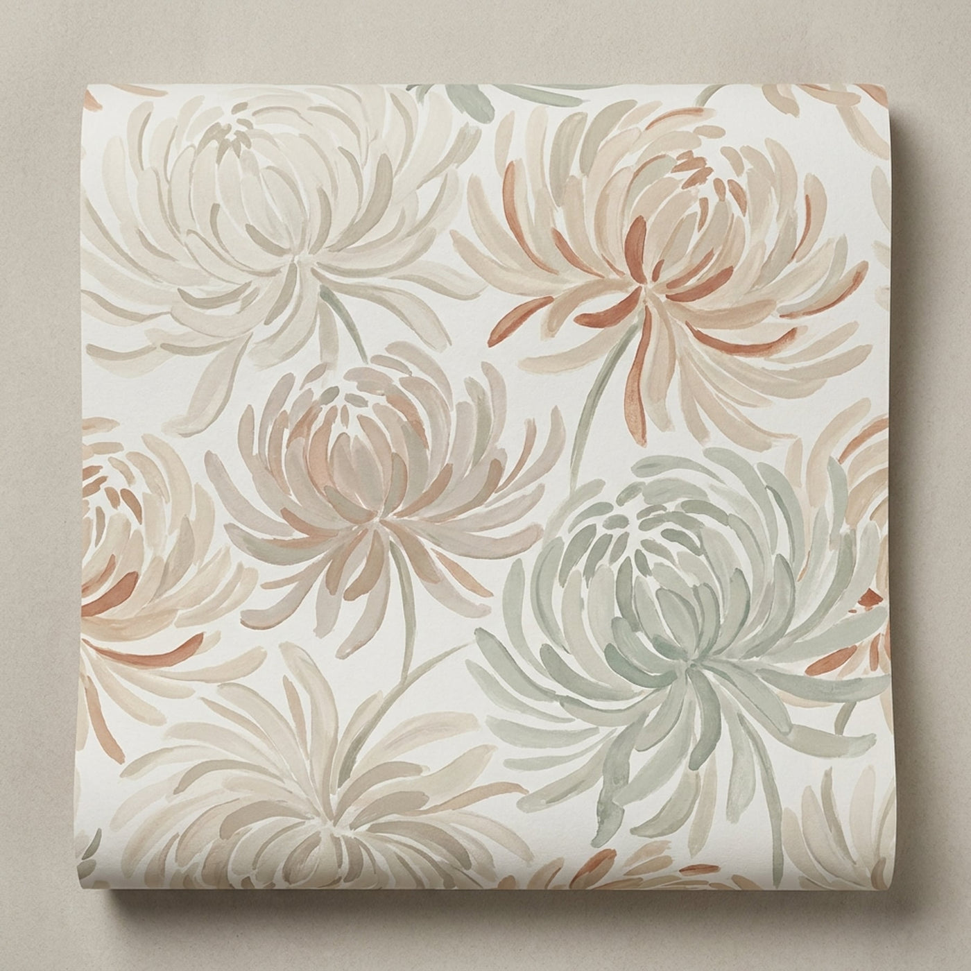 Chrysanthemum mural wallpaper design shown flat