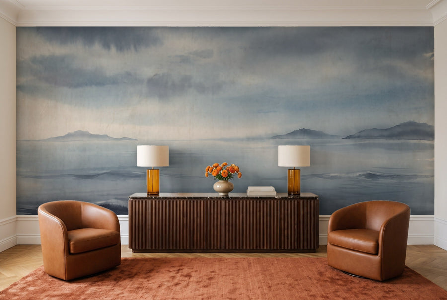Navy Ocean Landscape Mural on a wall