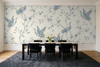 Blue Crane Animal Mural in a dining room