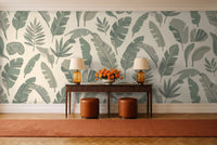 Sage Banana Leaf Tropical Mural in an entryway