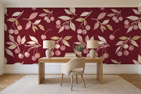 Burgundy Cherry Botanical Mural in a home office