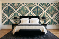Teal Art Deco Mural in a bedroom