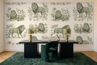 Green Lion Animal Mural in a home office