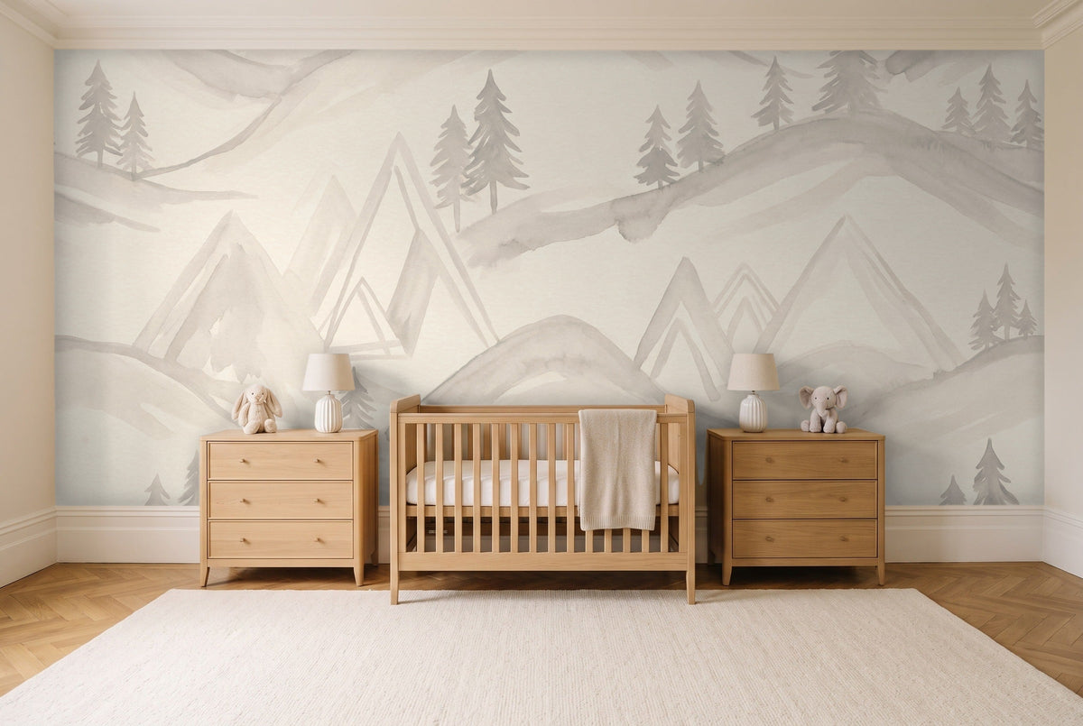White Mountain Landscape Mural in a nursery