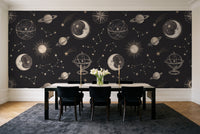 Black Moon Celestial Mural in a dining room